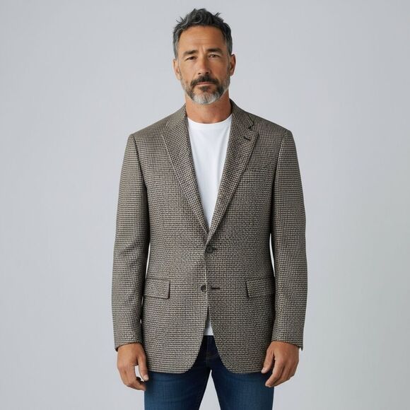 Oscar de la Renta Brown & Black Herringbone Wool Sport Coat Mens 44L gently worn